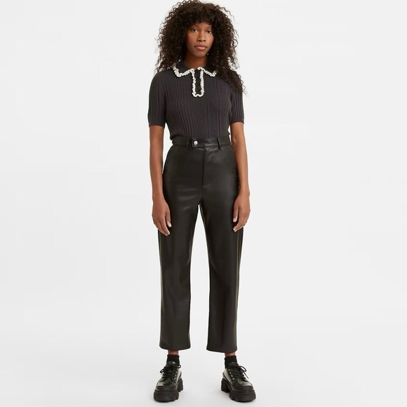 Levi’s Math Club Slacks Black Vegan Leather Ankle Trouser Pants Size 28 - Picture 1 of 11